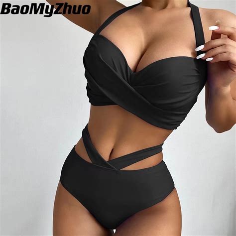 Sexy Push Up Bikini Hohe Taille Badeanzüge Twisted Bademode Frauen 2022