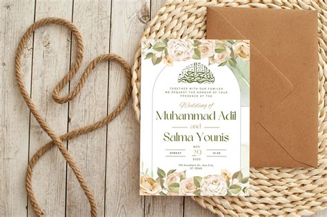 Editable Digital Muslim Wedding Invitation Template Nikkah Walimah