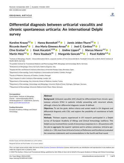 Pdf Differential Diagnosis Between Urticarial Vasculitis And Chronic Spontaneous Urticaria An