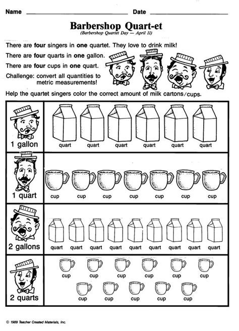 Cups Pints Quarts Gallons Worksheets