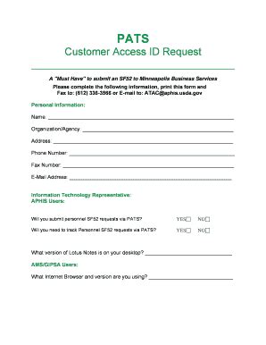 Fillable Online Aphis Usda Customer Access Id Request Aphis Aphis