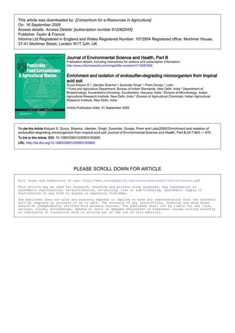 Endosulfan Does Not Bio Accumulate Due To Microbes In Soil Report PDF