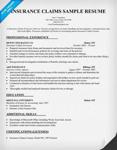 Insurance Resume Examples