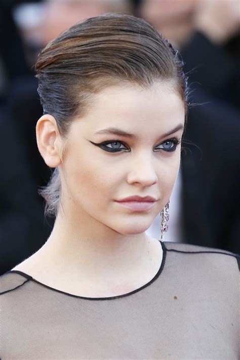 Barbara Palvin Straight Medium Brown Slicked Back Updo Hairstyle