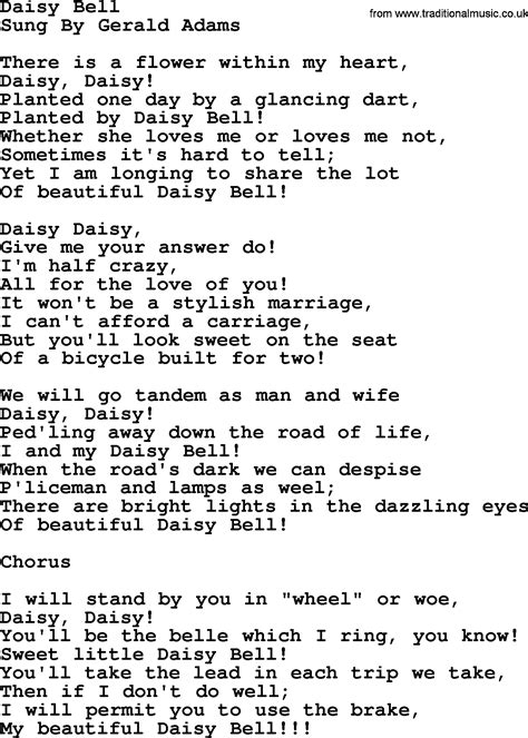 World War One(WW1)Era Song Lyrics for: Daisy Bell