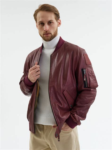 Мужской бомбер MA-1 «Black Aces» Maroon из кожи бордового цвета купить ...