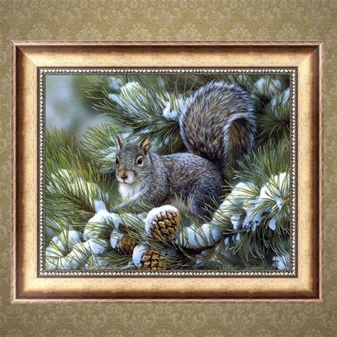 A Painting Of A Squirrel In A Pine Tree