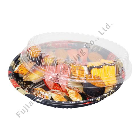 Stackable Shallow Blister Take Out Sushi Tray Set Disposable Plastic