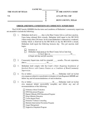 Fillable Online Order Amending Conditions Of Community Supervision