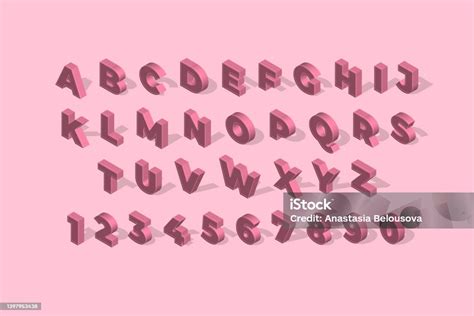 Isometric Alphabet Font 3d Effect Letters Numbers And Symbols Stock