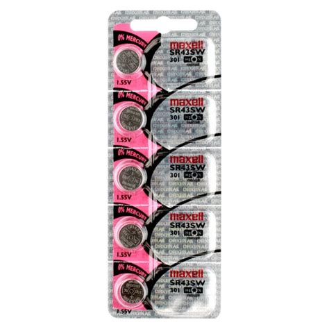 5pk Maxell Silver Oxide Sr43sw High Drain Watch Battery Replaces 301386 21132so