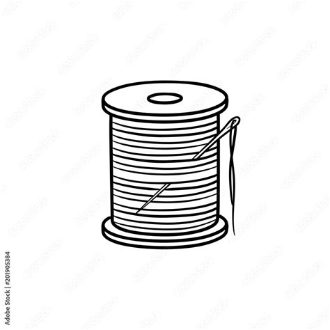 Thread Spool With Needle Hand Drawn Outline Doodle Icon Cotton Thread