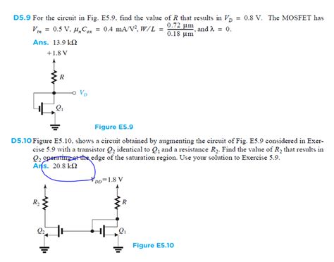 Solved 0 72 Um And 2 0 D5 9 For The Circuit In Fig E5 9 Chegg