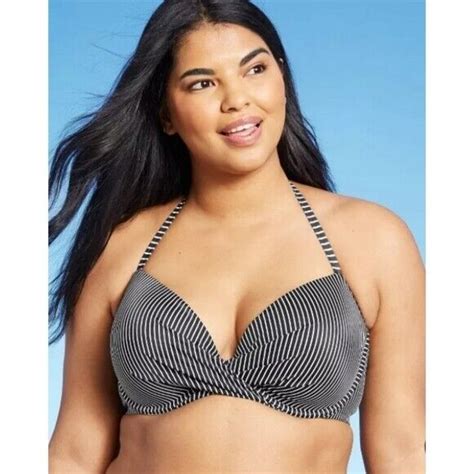 Womens Lightly Lined Twist Front Bikini Top Shade Shore Black