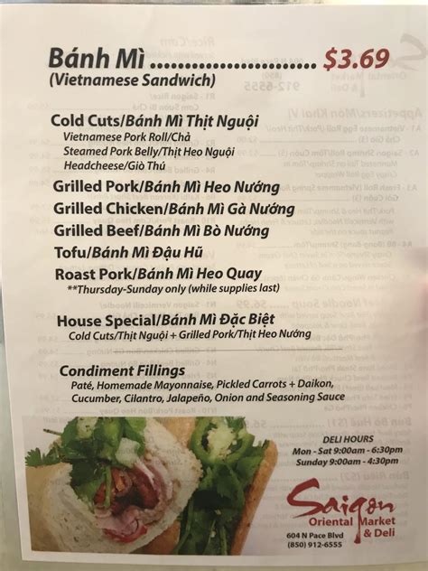 Menu At Saigon Oriental Market And Deli Restaurant Pensacola