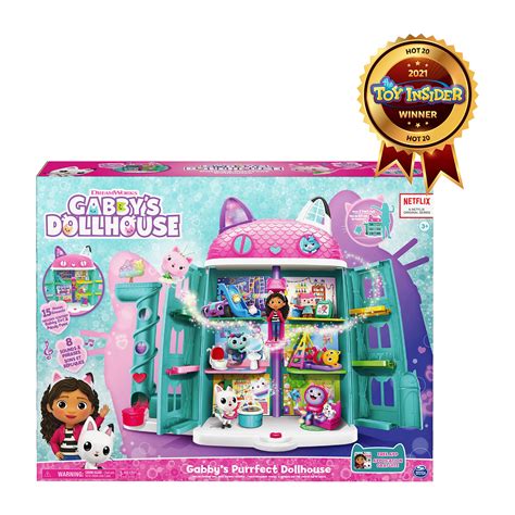 Gabby's Dollhouse, Purrfect Dollhouse with 2 Toy Figures, 8 Furniture ...