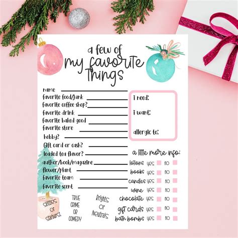 Printable Secret Santa Questionnaire For Gift Etsy Gifting Ideas