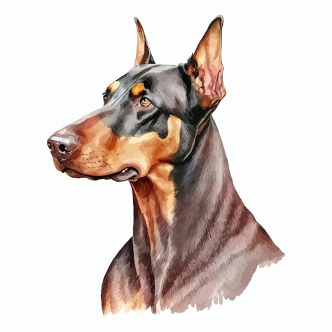 Acuarela Perro Mascota Raza Dobermann Retrato Ilustraci N Ilustraci N