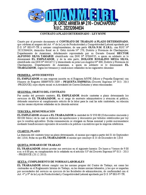 Contrato A Plazo Determinado Derecho Laboral Virtud