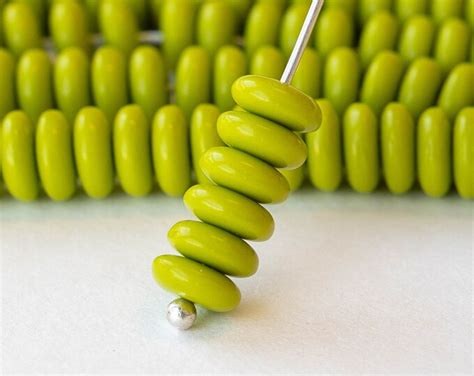 6mm Glass Rondelle Beads Opaque Lime Green 50 Beads Czech Glass Beads Etsy