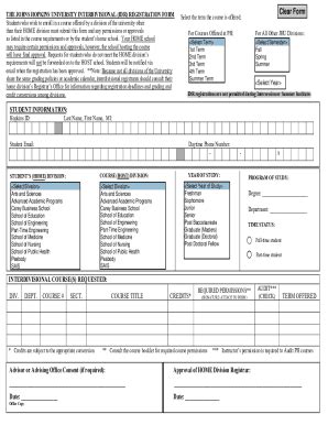 Johns Hopkins University Interdivisional IDR Registration Form 2020