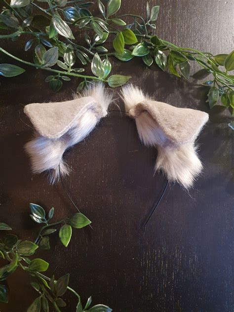 Dog ears gray silver puppy ears faux fur dog ears headband handmade ears faux fur ears dog ears ...