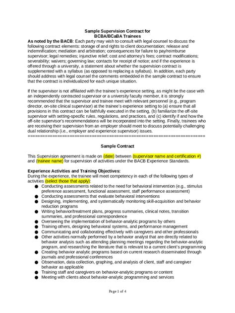 Sample Supervision Contract For Doc Template Pdffiller