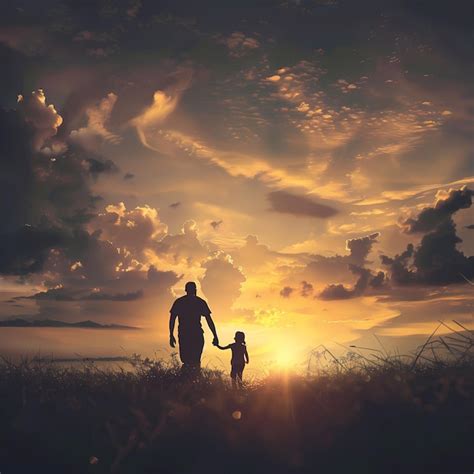 Beautiful Cinematic Shots Of Father And Son Or Daughter With Sunset