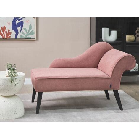 Chaise lounge vintage patas negras tapicería de tela de poliéster rosa