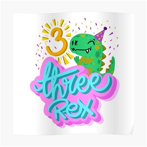 Póster 3 camiseta de cumpleaños de tres Rex fiesta de dinosaurio