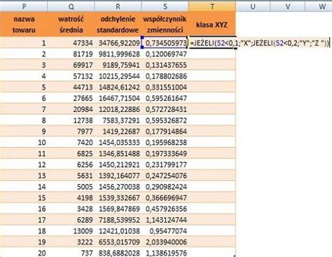 Analiza XYZ W Excelu