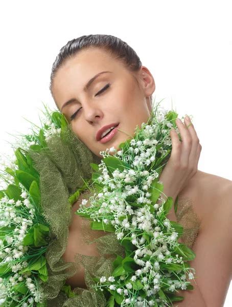 Pretty Naked Woman In Flowers Chaplet Stock Photo By Ffotograff