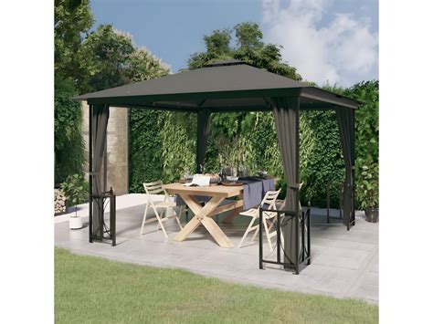 Pergola Avec Parois Et Toit Double 3x3 M Anthracite WVGQ8242