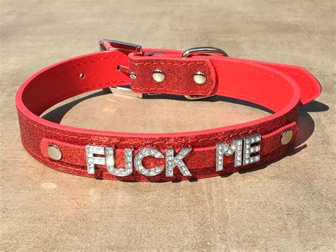 Fuck Me Rhinestone Choker Fuckme Black Vegan Leather Collar Etsy