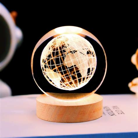 YUANHEN 3D Earth Crystal Ball Night Lamp Warm Light Compact USB Wall