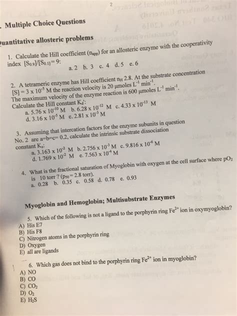 Solved Multiple Choice Questions Uantitative Allosteric Chegg