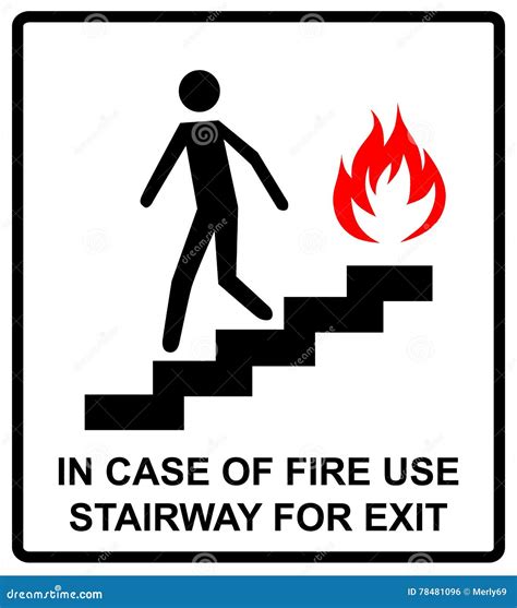 In Case of Fire Use Stairway for Exit Sign. Vector Symbol Stock Vector - Illustration of beware ...