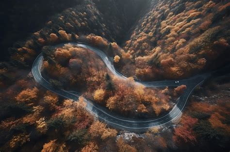 Premium Ai Image Aerial View Of A Winding Road In Autumn