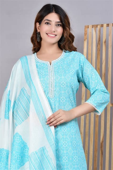 Cotton Straight Kurti Pant Dupatta Set Size Cm Gsm At Rs