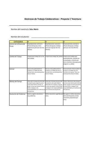 Rúbrica Para Evaluar Trabajo Colaborativo Wiki