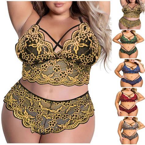 Poteti Plus Size Sexy Lingerie For Women Lace Yellow Nightwear See