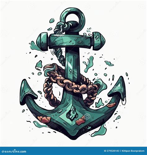 Anchor with Rope and Anchor. Hand Drawn Vector Illustration Stock ...