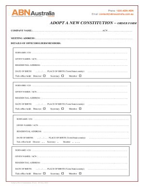 Fillable Online ADOPT A NEW CONSTITUTION ORDER FORM Fax Email Print