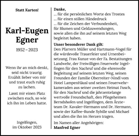 Traueranzeigen Von Karl Eugen Egner Trauerundgedenken De