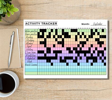 Activity Monthly Tracker Square System Printable Bullet Journal Digital