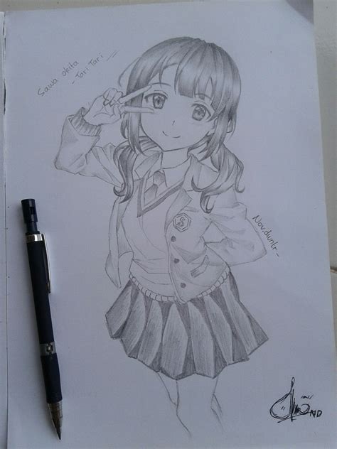 Pensil Gambar Anime Hitam Putih Simple Menggambar Garis Sketsa Seni Gadis Unik Putih Wajah