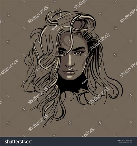 Woman Face Portrait Vector Illustration เวกเตอร์สต็อก ปลอดค่าลิขสิทธิ์ 1220297584 Shutterstock