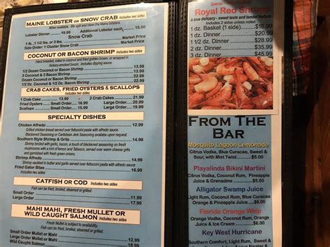 Menu at Dixie Crossroads restaurant, Titusville