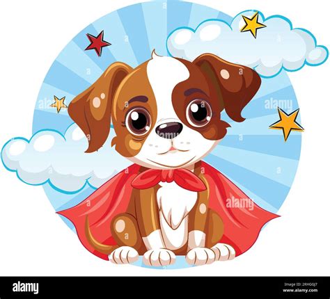 A cute cartoon dog superhero character with a comic book background ...