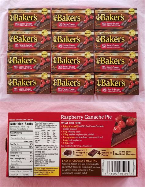 Lot Of 12 Baker S Semi Sweet Baking Chocolate Bar 4 Ounces Each 56